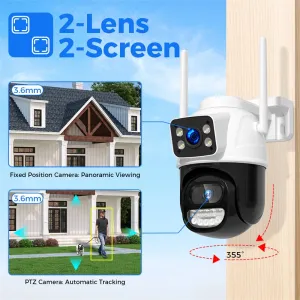 Hiseeu WS418B 4K 8MP Dual Lens Outdoor WiFi Camera Wireless PTZ Security ONVIF H.265+ Cam Night Vision AI Humanoid Detect Auto Tracking Two-Way Audio Monitoring IP Cameras