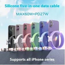 60W 5-in-1 Cable USB-A/Type-C to iP/Micro/Type-C Cable Fast Charging Data Transmission Pure Copper Core Line 1M Long for iPhone 16 16 Pro Max 15 Pro 14 13 12 for Huawei Pura X for Samsung Galaxy S25 Ultra for Xiaomi 15 Ultra