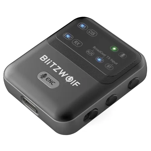 BlitzWolf BW-LE523 2 in 1 Audio Adapter Bluetooth V6.0 Receiver Transmitter Clip-on Design AAC LC3 ENC Wireless Broadcast Adapter One with Multiple Audio System