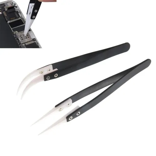 Ceramic Reverse Tweezers Non Conductive Anti-Static Heat Resistant Tweezers Big Curved/Straight Tweeze