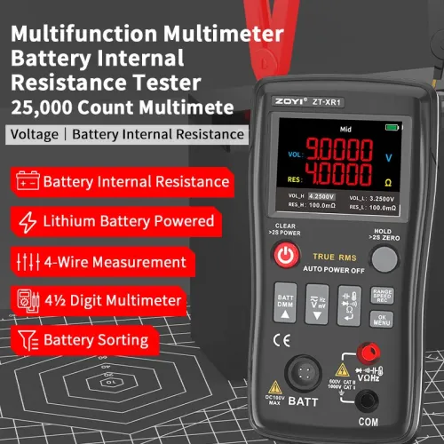 2in1 ZOYI ZT-XR1 Battery Internal Resistance Meter Multimeter 25000 Counts Test Capacitance/Diode/Voltage,etc for 18650 Battery Testing