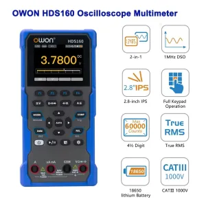 2in1 OWON HDS160 Oscilloscope Multimeter 60000 Counts True RMS 1MHz 1 Channel AC DC Voltage Current Tester 2.8" LCD CATIII 1000V