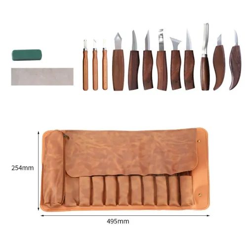 Carving Knife Set 12PCS Wood Handle High-Quality Carbon Steel Blades with Leather Roll and Sharpening Kit for Woodworking Sculpting and Whittling