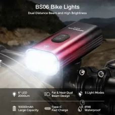 Astrolux BS06 2000Lm Brightness Bike Headlights 6 LELarge Beads 10000mAh Battery Dual Distance Beam Design IPX6 Waterproof 5 Light Modes Type-Fast Charge Easy to Install Bicycle Front Light Flashlight