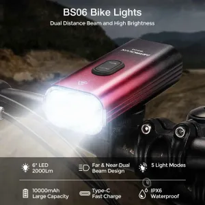 Astrolux BS06 2000Lm Brightness Bike Headlights 6 LELarge Beads 10000mAh Battery Dual Distance Beam Design IPX6 Waterproof 5 Light Modes Type-Fast Charge Easy to Install Bicycle Front Light Flashlight
