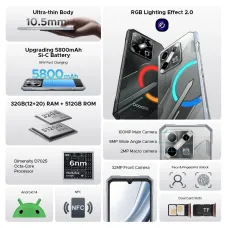 DOOGEE Blade GT Pro 5G LED light effect 32GB 512GB 100MP Triple Camera Dimensity 7025 6.72 inch 120Hz 5800mAh Android 14 NFC IP68 IP69K Waterproof Rugged Smartphone