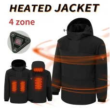 TENGOO HJ-04B 4 Heating Areas Jacket Windbreaker Unisex 3-Gear Thermal High Neck Hooded Coat Windproof Comfy Outerwear for Winter Hiking Outdoor Sport