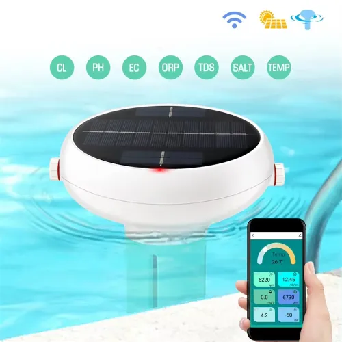 Tuya Zigbe WiFi Pool Water Quality Tester 7-in-1 Monitoring pH Chlorine Salinity Solar USB Charging App Control
