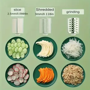 1 Set 3-in-1 Rotating Vegetable Cutter with Crank Handle Manual Garlic Shredder Multifunction Vegetable Slicer Kitchen Accessories Vegetable Grater Chopper Round Cutter