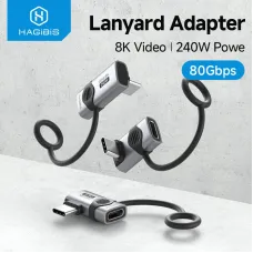Hagibis 240W USB-C to C Adapter with Lanyard 80Gbps 90 Degree Converter 8K Video USB4 Adapter for MacBook iPhone 16 Pro Tablet