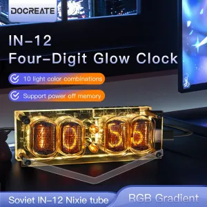 IN-12 Glowing Clock 4-bit Retro LED Clock 4 Dials Colorful LED Display with Tube Desktop Accessories