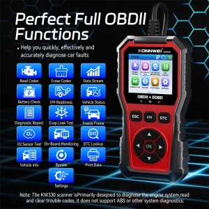 KONNWEI KW330 OBDII EOBD CAN Engine Code Reader 2.8-inch TFT Screen Battery Test Multi-language Car Diagnostic Tool OBD2 Scanner