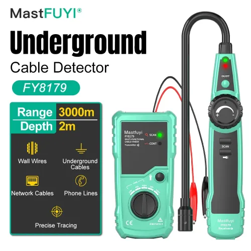 Fuyi FY8179 Underground Wire Cable Locator Analog Signal Adjustable Sensitivity 3000M Range 2M Depth Continuity Testing 9V Battery Powered Lightweight Tool