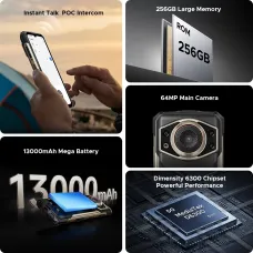 DOOGEE Fire 7 Ultra AI 5G Loud Speaker 64MP Camera 32GB 256GB 6.6 inch 90Hz IPS 13000mAh 33W Fast Charge Android 15 NFC Dimensity 6300 Octa Core IP68 IP69K Waterproof Rugged Smartphone