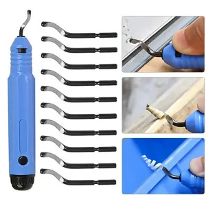 Deburring Tool Kit with 10 Extra Blades and 1 Handle Alloy Burr Removal Tool Multifunctional Burr Edges Removing Hand Tool for Handicrafts Sewing Plastic