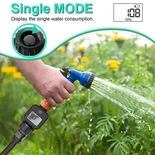 SGS05 Digital Water Flow Meter High Accuracy IP6X Waterproof Four-mode Measure Water Consumption and Flow Rate for Outdoor Garden Watering Irrigation Hose
