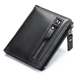 Ekphero Genuine Leather Mens Wallet Man Zipper Short Small Coin Purse Male Rfid Anti-theft Swipe Card Purse Multicard Slot ID Credit Holder