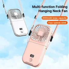 Mini Portable Outdoor Hand Fan Hanging Neck Fan USB Charging 3000mAh Battery Powered 180 Folding Wireless Table Air Cooling Fan