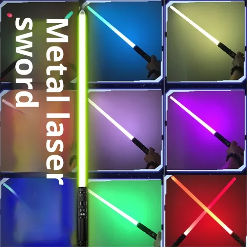 2-in-1 Metal Laser Sword with Hit Sound Seven Color Lights Rechargeable Perfect for Cosplay and Role-play