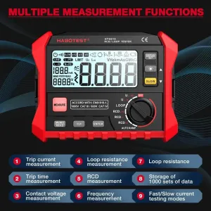 HABOTEST HT5910 Leakage Switch Tester 1000 Data Storage LCD Digital Resistance Meter RCD Loop Tester 440V AC Voltage Testing Megohmmeter