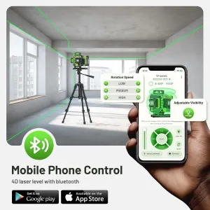 Huepar W03CG  W04CG 3D 12Lines 4D 16Lines Laser Level Bluetooth  Control 4x360 Green Beams Rotation Base Self Leveling Touch LCD Screen Rechargeable Battery IP54 Tiling Framing Ceiling Floor Installation