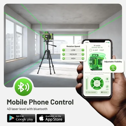 Huepar W03CG  W04CG 3D 12Lines 4D 16Lines Laser Level Bluetooth  Control 4x360 Green Beams Rotation Base Self Leveling Touch LCD Screen Rechargeable Battery IP54 Tiling Framing Ceiling Floor Installation