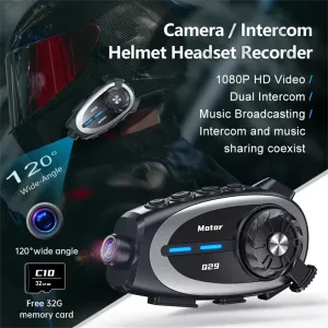 Q29 Motorcycle Bluetooth Helmet Intercom 1080P HD Wireless Camera Ultra Wide Angle Lens Recorder Waterproof Noise Reduction