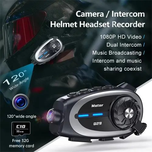 Q29 Motorcycle Bluetooth Helmet Intercom 1080P HD Wireless Camera Ultra Wide Angle Lens Recorder Waterproof Noise Reduction