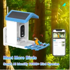 Solar Powered Bird Feeder Camera 4MP UHD 110 Wide-Angle Lens WIFI Smart AI Bird Recognition Night Vision Plastic Dome Weatherproof