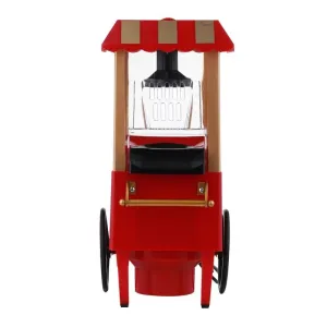 Comfook 1100W Mini Vintage Pushcart Popcorn Maker Home Use Machine with Wheels Transparent Chamber Easy Operation for Family Parties Movie Nights