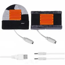 TENGOO Electric Heating Hat Scarf Set Rechargeable Thermal Washable Hat Soft Knitted Winter Warm Scarf for Head Neck