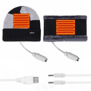 TENGOO Electric Heating Hat Scarf Set Rechargeable Thermal Washable Hat Soft Knitted Winter Warm Scarf for Head Neck