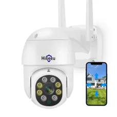 Hiseeu WHD305 5MP HD 5X Zoom PTZ WiFi IP Camera Outdoor Security Camera Full Color Night Vision Two-way Audio Motion Detection P2P Wireless CCTV Surveillance Camera Work with Alexa