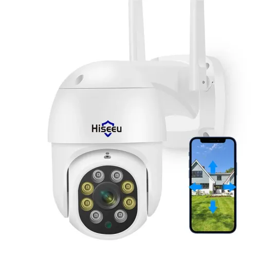 Hiseeu WHD305 5MP HD 5X Zoom PTZ WiFi IP Camera Outdoor Security Camera Full Color Night Vision Two-way Audio Motion Detection P2P Wireless CCTV Surveillance Camera Work with Alexa