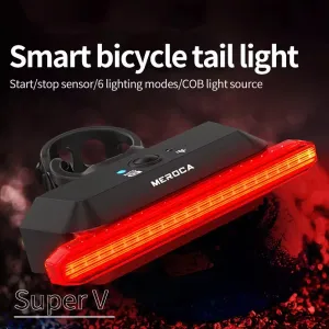 MEROCA Super V Smart Brake Sensing Bike Taillight 500mAh Battery 6 Lighting Modes IPX5 Waterproof Type-Rechargeable Bicycle Rear Light