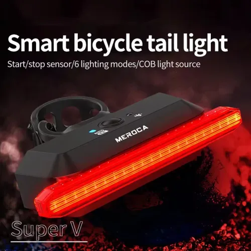 MEROCA Super V Smart Brake Sensing Bike Taillight 500mAh Battery 6 Lighting Modes IPX5 Waterproof Type-Rechargeable Bicycle Rear Light