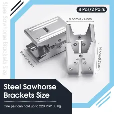 4pcs Steel Sawhorse Brackets Galvanized Metal 220lb Capacity Heavy Duty Carbon Steel Fits Standard 2x4 Wood Compact Portable Rust Resistant Easy Assembly Multi Functional