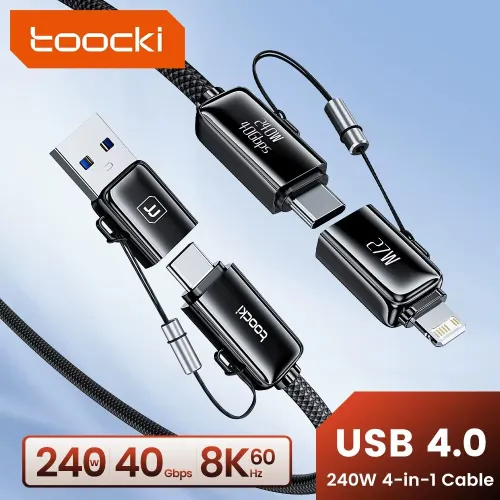 Toocki TQ-X95 240W 4-in-1 USB Cable USB-C/USB-A to USB-C/iP PD3.1 8K@60Hz 40Gbps Fast Charging Data Transmission Tinned Copper Core Line 1.5M Long for iPhone 17 17 Pro 16 15 Pro Max for SAMSUNG for XIAOMI for OPPO