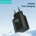USAMS CC317 T65 33W 2-Port USB PD Charger USB-A+USB-C PD Fast Charging Wall Charger Adapter EU Plug for iPhone 16 16 Pro 15 14 13 Pro Max for Huawei Pura X for Xiaomi 15pro for Samsung Galaxy S25 Ultra