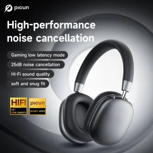 PICUN F5 ANC Headset bluetooth Headphone -25dB Active Noise Cancelling 40mm Large Drivers HiFi Stereo AAC Audio Low Game Delay Headphones with Mic