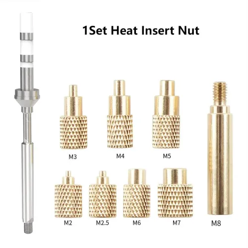 TS100 Hot Melt Nut Insertion Kit Brass CNC Precision for M2 M3 M4 M5 M6 M8 Compatible with 936 Soldering Iron Tips