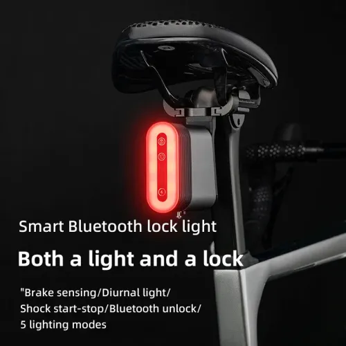 ROCKBROBicycle Bluetooth Smart Lock Taillight Dual Function IPX6 Waterproof 5 Lighting Modes Type-Rear Light Lock for MTB Bike