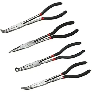 4PCS Long Needle Nose Pliers Set 11 Inch Carbon Steel with Rubber-Coated Grips for Automotive Repair Jewelry Making Crafting