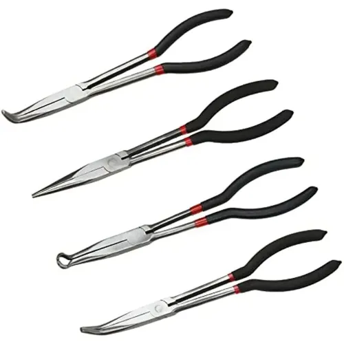 4PCS Long Needle Nose Pliers Set 11 Inch Carbon Steel with Rubber-Coated Grips for Automotive Repair Jewelry Making Crafting