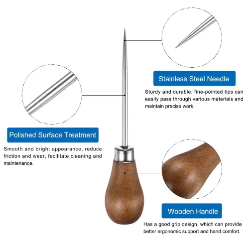 Single Gourd Awl Handwork Sewing Awl Log Color Wooden Handle 4.53" x 0.98" Polished Surface for Leather Punching and DIY Projects