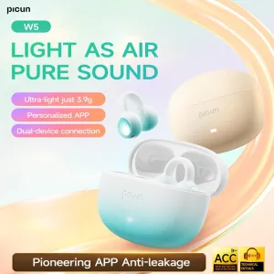 PICUN W5 TWS Earclip Earbuds Wireless bluetooth 5.4 Earphone HiFi Audio Deep Bass Dual-Mic AI Call Noise Reduction 40H Playback Lightweight Flexible Comfort Low Gaming Latency Sports Headphones