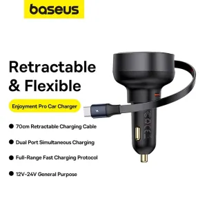 Baseus Enjoyment Pro 60W 1-Port USB Car Charger Built-in Retractable Type-C Cable Support QC3.0 2.0 PD3.0 2.0 SCP FCP PPS Fast Charging for iPhone 13 14 15 15 Pro for Samsung Galaxy S23 for Xiaomi 13pro for Oppo Reno9