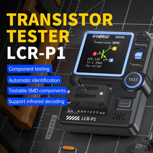 FNIRSI LCR-P1 Transistor Tester Diode Triode Capacitance Meter 1.44 Inch Color Screen USB Type-C Anti-Burn Protection