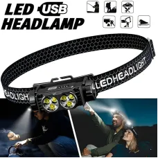 BIKIGHTD-0193 USB Rechargeable Headlamp with Magnetic Handsfree Headlight 6-LEBright Torch 1200mAh Battery Display & Adjustable Gooseneck for Camping Running Emergency USB Head Mounted Flashlight