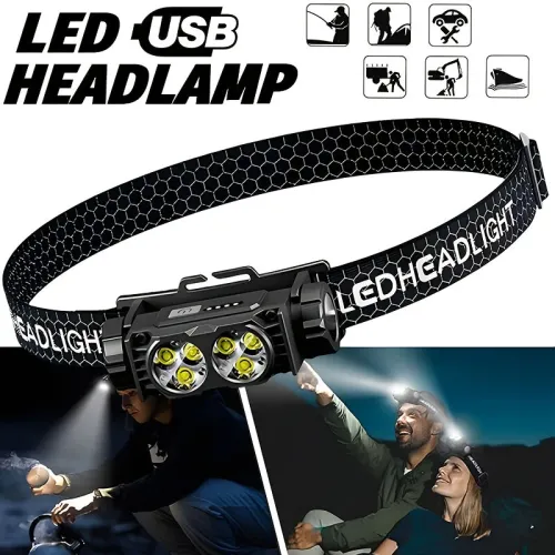 BIKIGHTD-0193 USB Rechargeable Headlamp with Magnetic Handsfree Headlight 6-LEBright Torch 1200mAh Battery Display & Adjustable Gooseneck for Camping Running Emergency USB Head Mounted Flashlight